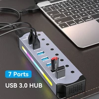 High Speed RGB 7 Ports USB 3.0 HUB Individual Switch 3.0 Adapter Multiport USB A Splitter Aluminum USB Hub For Computer Laptop 1