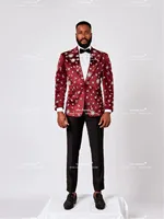 Exclusive Diamond Beaded Suits Men Slim Fit Single Breasted Velvet Jacket Pants 2 Pieces Groom Wedding Tuxedos costumes homme 2