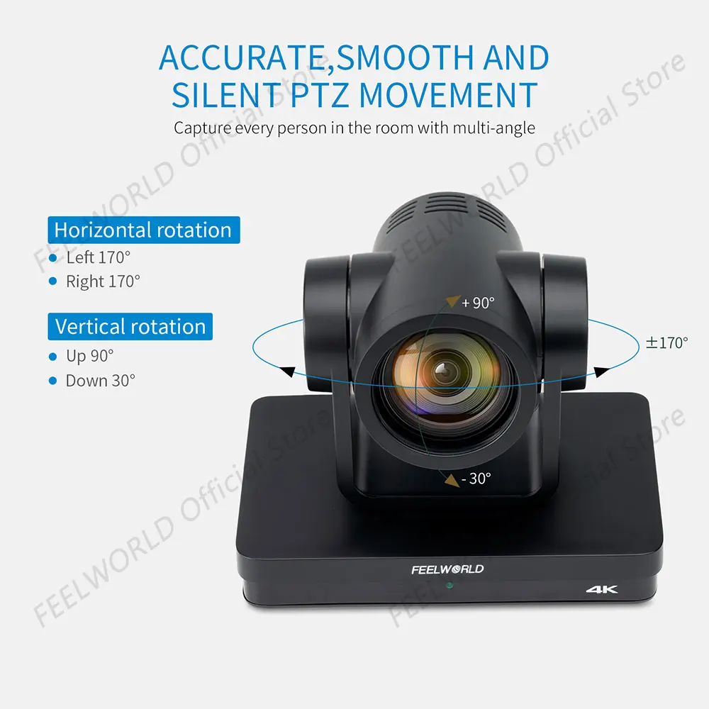 FEELWORLD UHD4K12X 4K PTZ Camera USB POE 12X Optical Zoom AI Auto Tracking Multiple Video Outputs Up to 255 Preset Positions 4