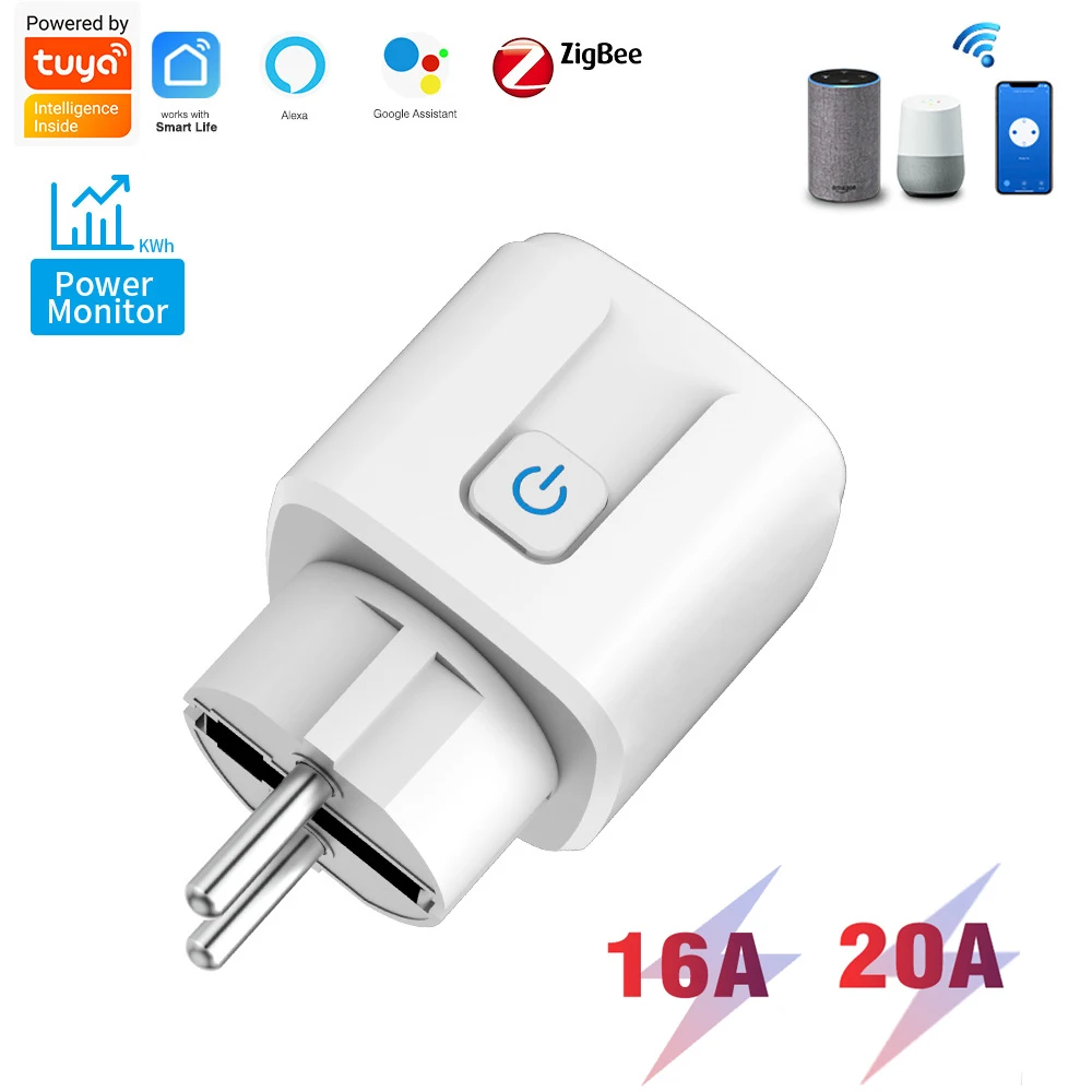 Tuya EU 플러그16A/20A Zigbee 스마트 소켓 전력 모니터링 기능 스마..