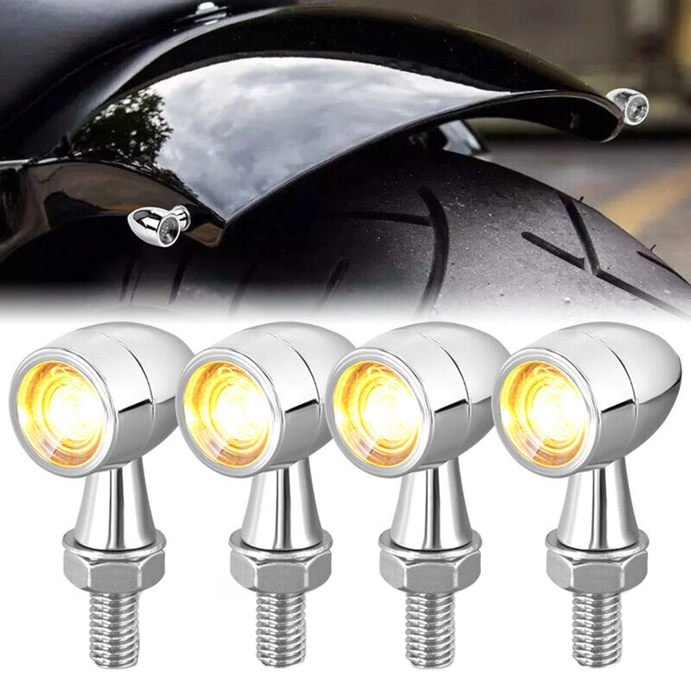 4pcs Turn Signal Light Chrome Mini Motorcycle LED Turn Signal
