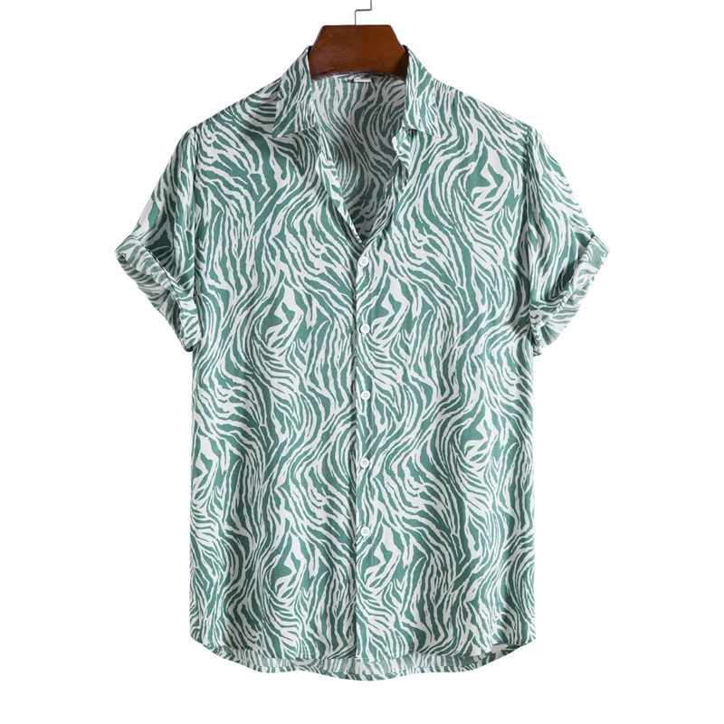 thumbnail image 1 of Camisas hawaianas con estampado de rayas para hombre, camisas de manga corta para fiestas, camisas de gran tamaño para hombres, ropa, blusas Harajuku con solapa, 1 of 4