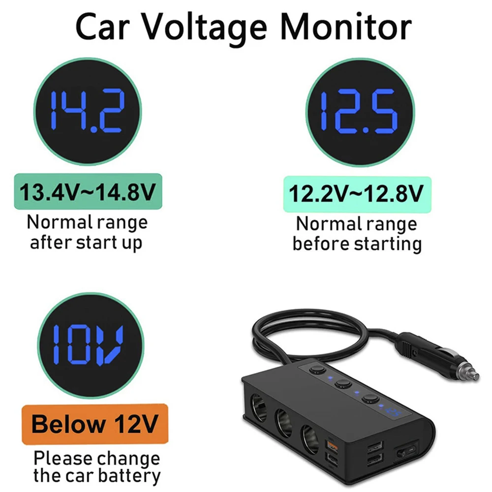 180w Car Charger Adapter Car Cigarette Lighter Socket Splitter 4 USB Ports Fast Charging Qc3.0 for Cars Trucks Suv