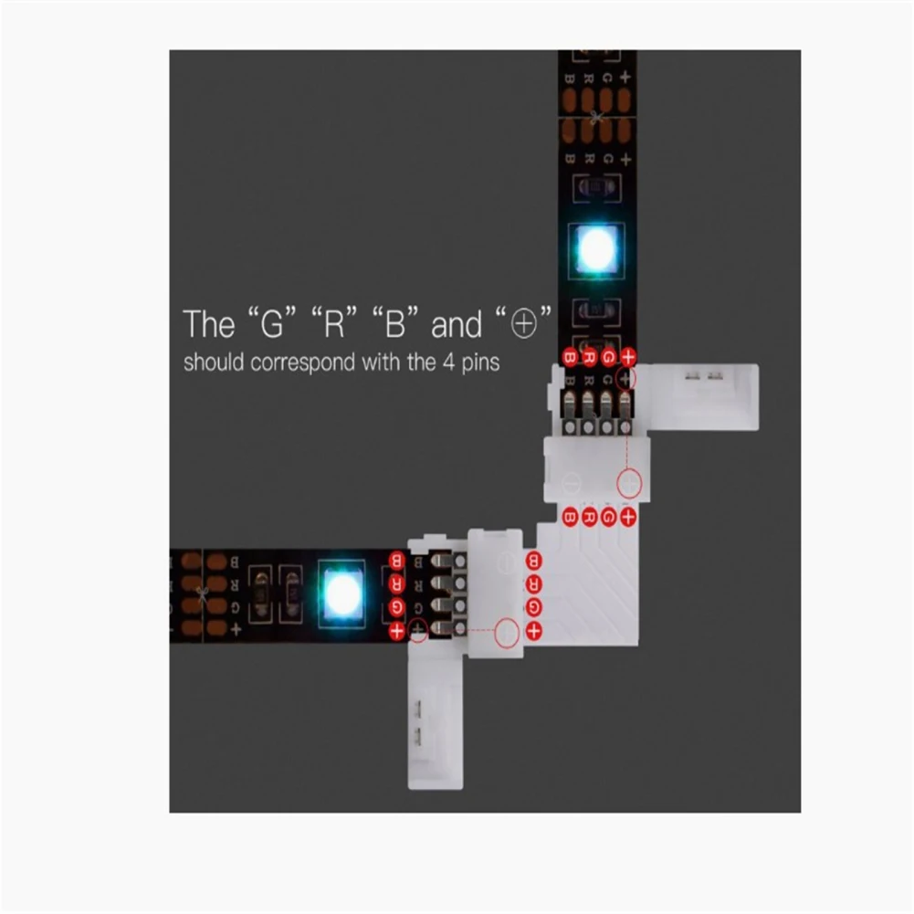Led Strip Connector 10pcs 10mm 4 Pin 5050/3528 Rgb Led Strip Light Corner Connector L-shaped Design Pbt Fireproof Material Pcb Adapter