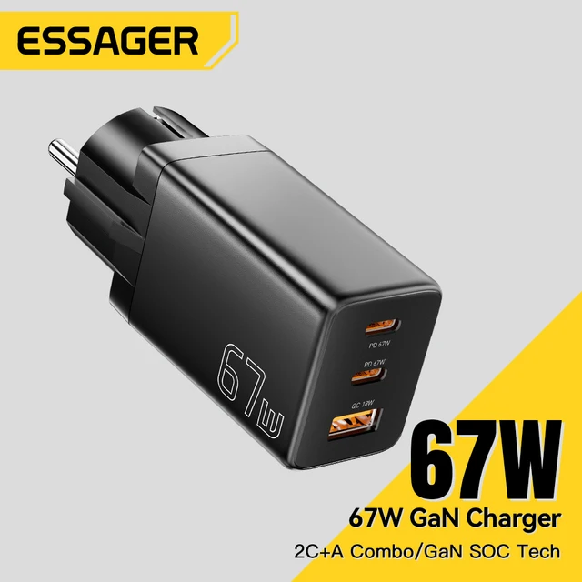 Essager GaN USB Type C Charger 67W 45W 33W KR EU Plug Fast Charging For Samsung iPhone 16 15 14 Pro Huawei Phone Laptop Chagers