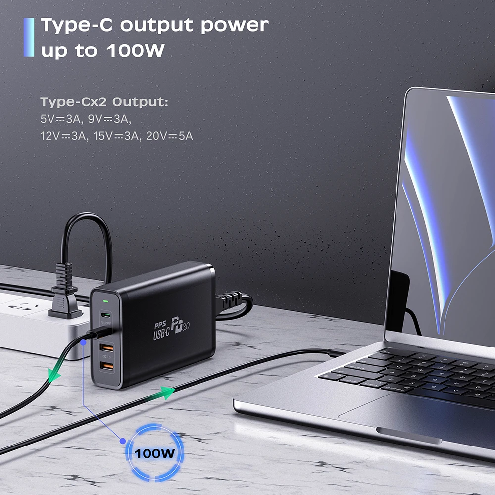 USB C Power Adapter 4 Ports GaN Desktop Charging