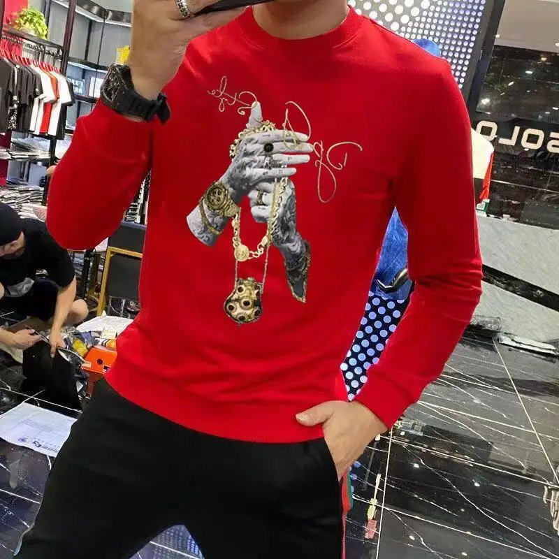 Men's Printed hoodies Spring and Autumn Korean Fashion Fashion Handsome Round Neck Long Sleeve T-shirt Sweatshirts Top