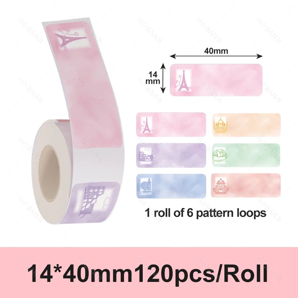 P15 Paper Roll 15x50mm Thermal Sticker 12x30 14x30 14x40 Thermal Printer Color Cartoon Label Paper for P15 P12 P11 D30 Q30S