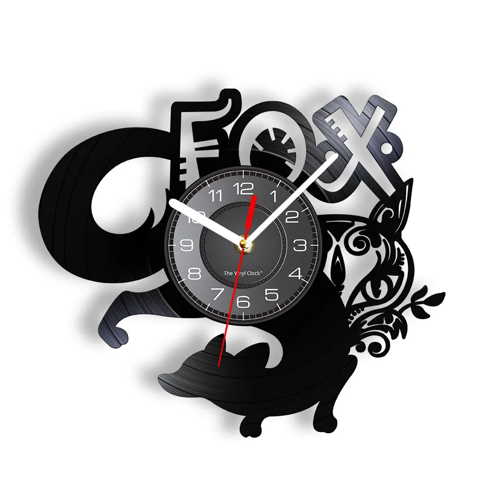 

Fox Wall Clock Wild Animal Vinyl Record Clock Kid Room Nursery Black Clock Woodland Fox Lover Gift Idea Decorative Modern Clock