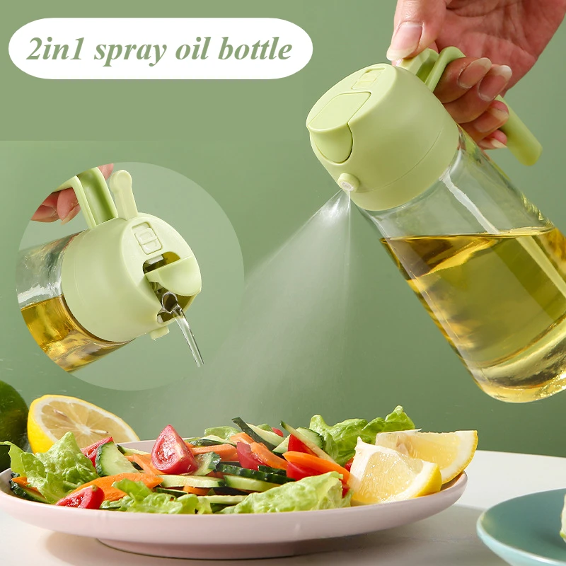 470ml Glass Oil Spray Bottle 2in1 Mist & Pour Non-Drip Oil Dispenser Kitchen Filter Jug for Home Usewith Leakproof Spout