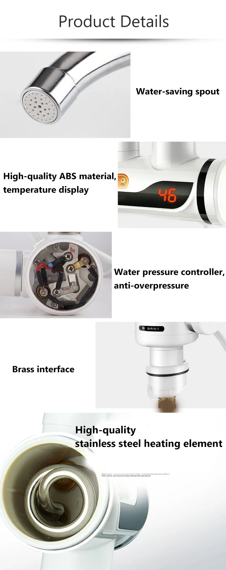 Description Picture 5 of itemElectric Instant Hot Water Faucet Water heater Fast heating with LED Temperature Display Tankless Tap 110V 220V