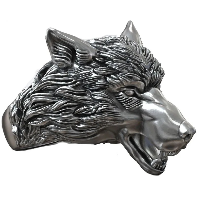 

24-27 3D Big Wolf Head Ring Wild Animal Mens Gold Ring 925 Solid Sterling Silver Black Gold Ring Many Sizes 6-13