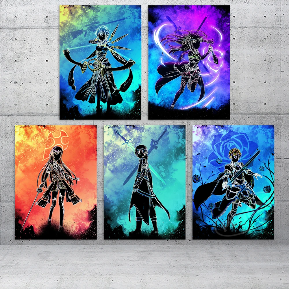 

Sword Art Online Anime Home Decor Canvas Kirigaya Kazuto Prints Poster Yuuki Asuna Painting Living Room Wall Art Modular Picture