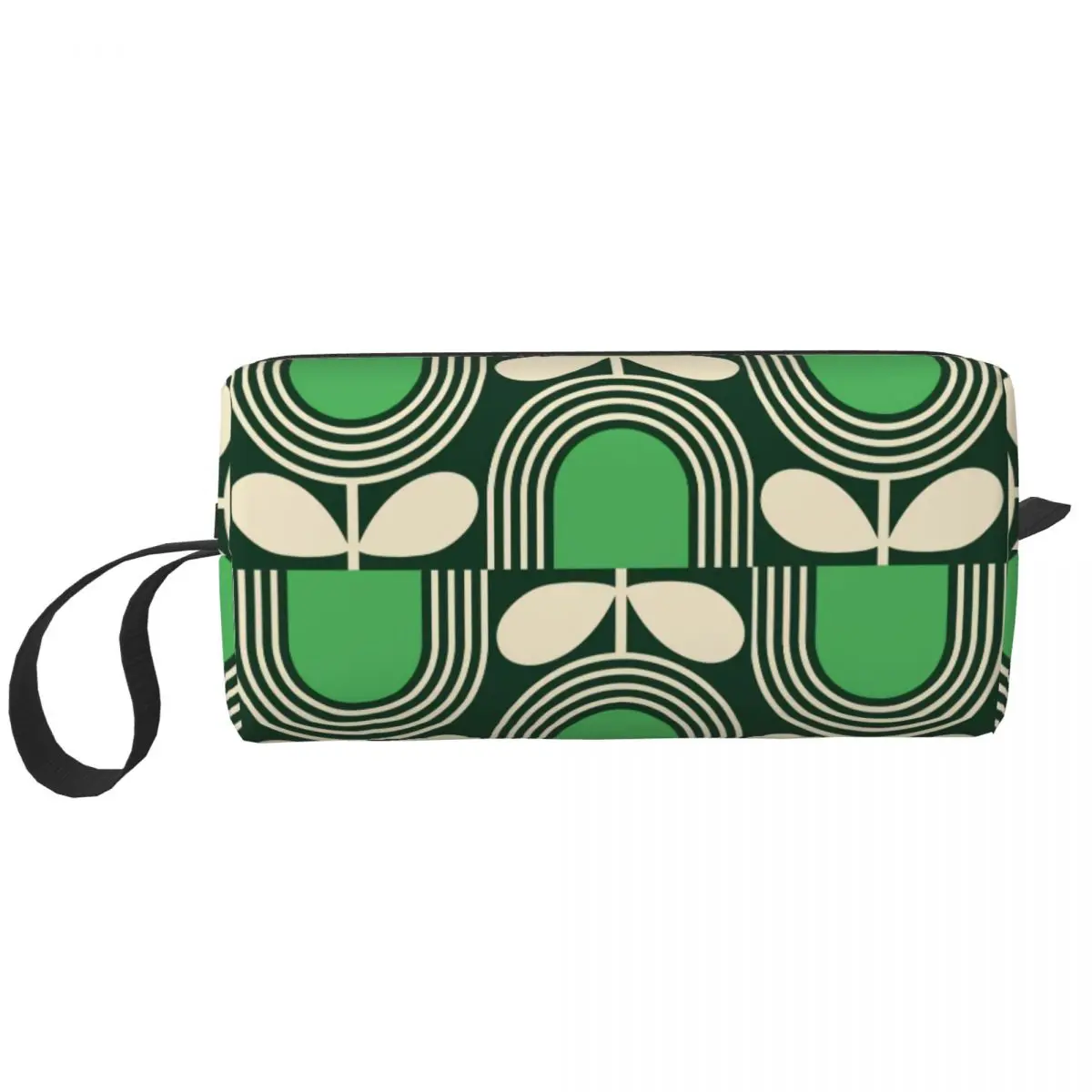 Green Block Flower Makeup Bag Women Travel Cosmetic Organizer Fashion