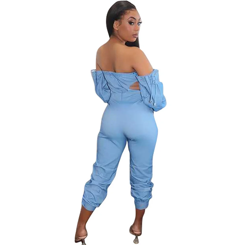 Off Shoulder Letter Print Women Jumpsuit Autumn Waist Band Cut Out Backless Bodysuit Streetwear Long Sleeve Long Playsuits 2023