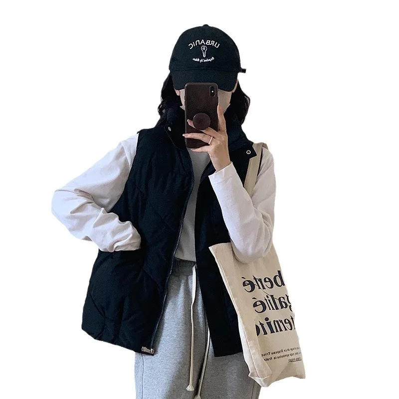 Vest Women's Winter Outerwear New Loose Thickened Warm Bread Clothing Stand Collar Sleeveless Waistcoat Cotton Jacket