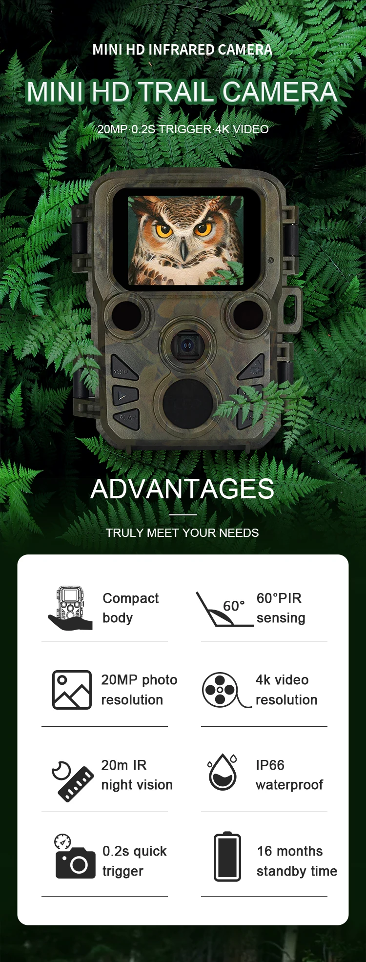 Mini Trail Camera, Wildlife Camera, 512GB Memory Card, Hunting Camera for Security, 4K, 20MP