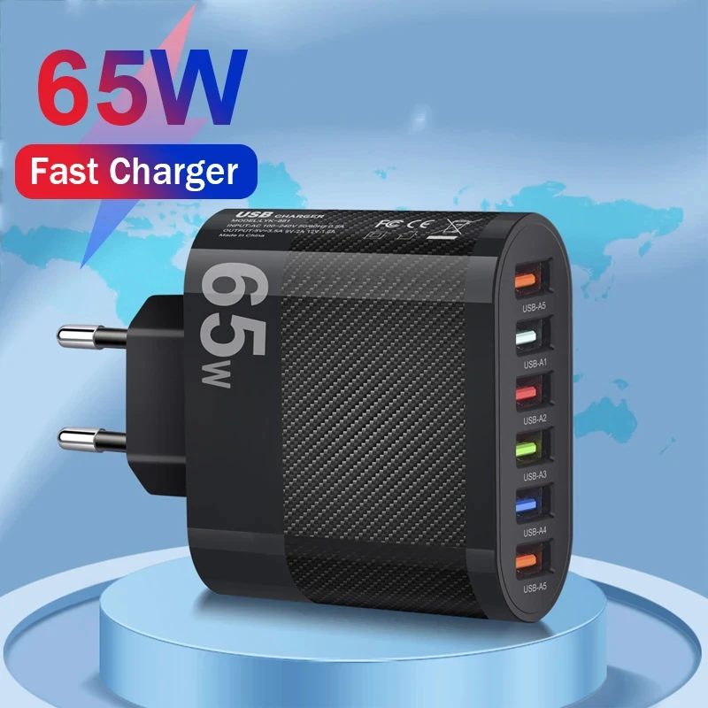 Fast Charging USB Adapter with 6 Ports for Mobile Phones