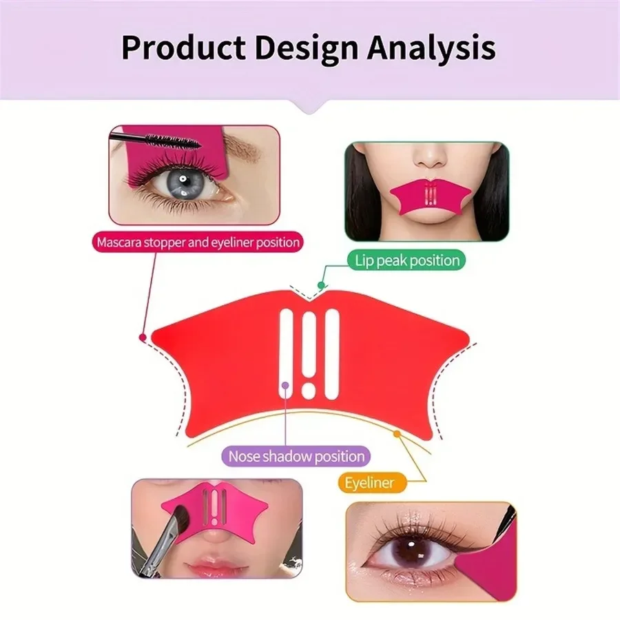 1pcs Nose Contour Eyeliner Stencils, 4 In 1 Silicone Multifunctional Eye Makeup Aids Tool For Nose Shadow Highlighter/Winged