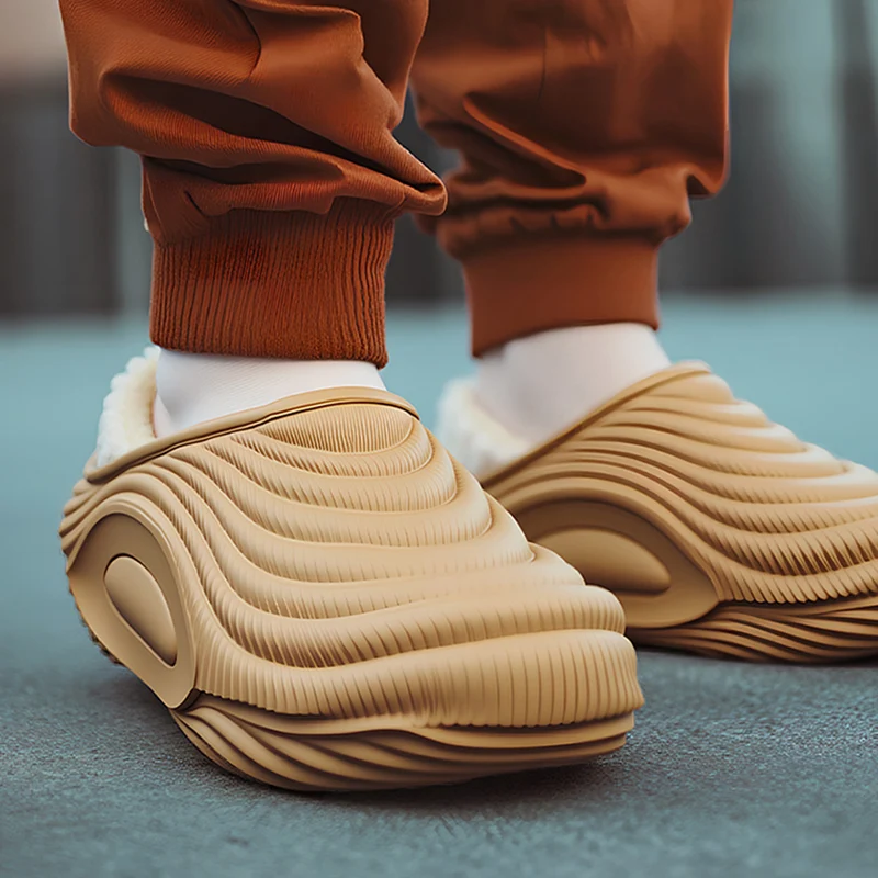 Comfortable Waterproof Cotton Slippers Women Outdoor Bag Heels Non Slip Plush Slippers Woman Soft Sole Fleece Warm Home Slides