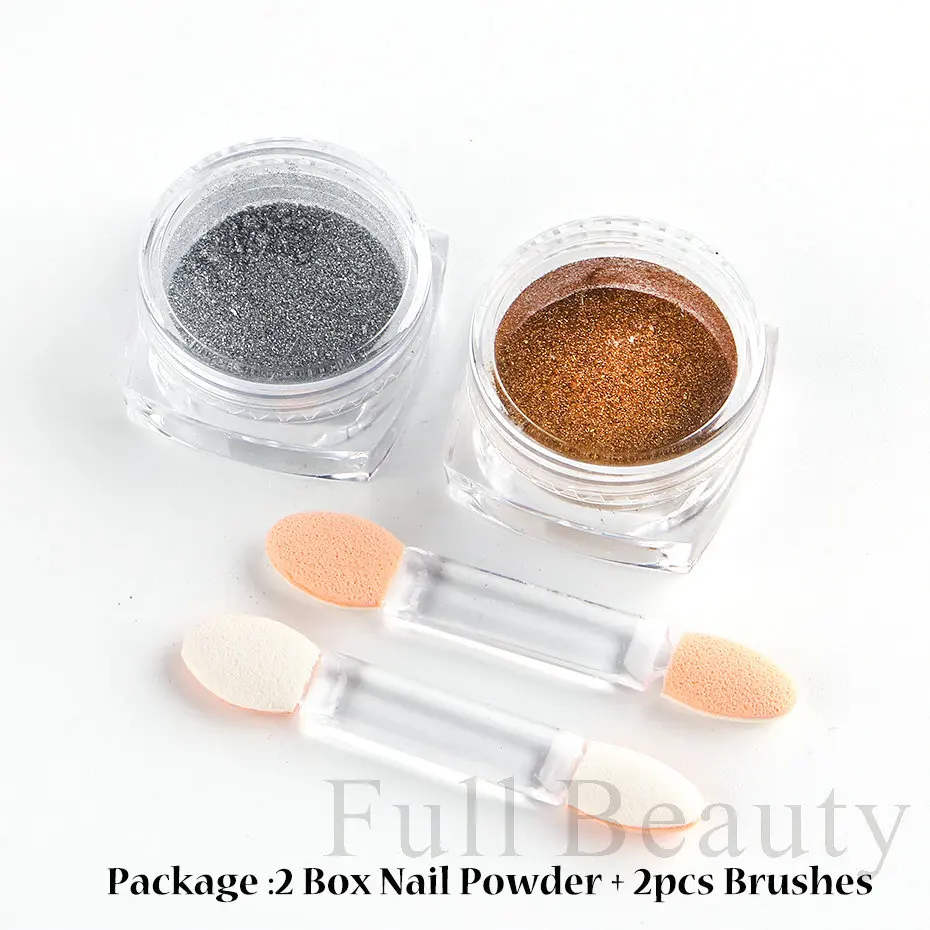 Nail Mirror Glitter Powder 2 Pcs Gold Silver Metallic Effect Pigment Gel Polish Chrome Flakes Dust Holographic Decoration nail powder nail glitter nail decoration nail decorations nail flakes