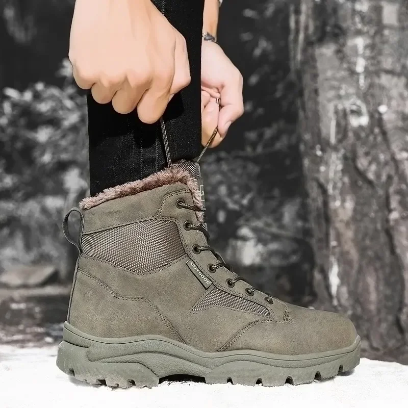 Brand Winter Men's Boots Thick Plush Warm Men's Snow Boots Soft Leather Non-Slip Men Ankle Boots Waterproof Men's Military Boots