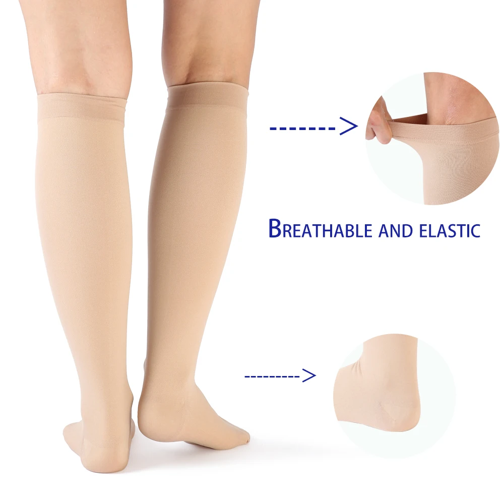 20-30 mmHg Compression Socks Knee High Close Toe-Effective For Varicose Veins,Provide Optimal Support For Running,Sports,Hiking,