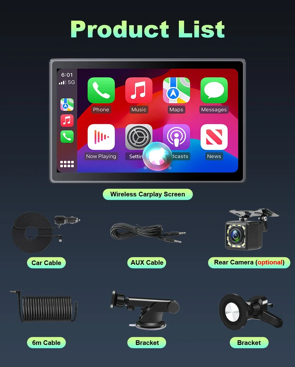 Srnubi 7-Zoll-tragbarer Multimedia-Player unterstützt horizontale/vertikale Touchscreen-Navigation, Bluetooth, kabelloser Carplay-Bildschirm – Detail 22