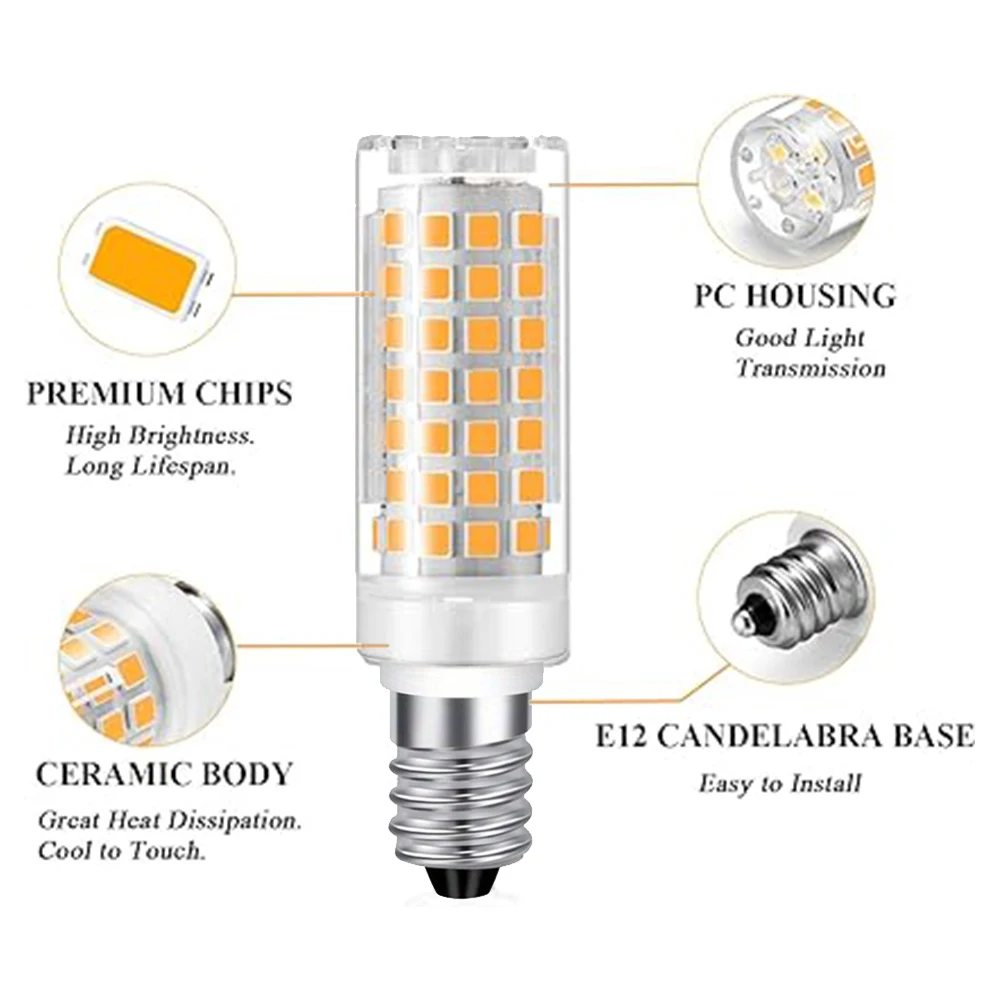 E14 LED 전구, 110-220V T3/T4 베이스 교체, 무지향성 천장 선풍기, 샹들리에, 디밍 불가, 6 개