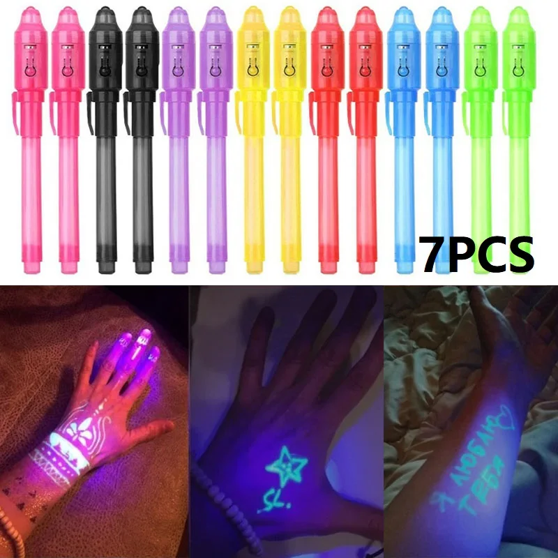 7 PCS Invisible Ink Pen with Light Invisible Pen Magic Highlighter Markers Funny Glitter Pens SGB01
