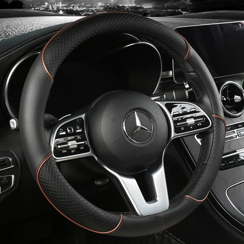 Leather Car Steering Wheel Cover Anti Slip Three Dimensional
