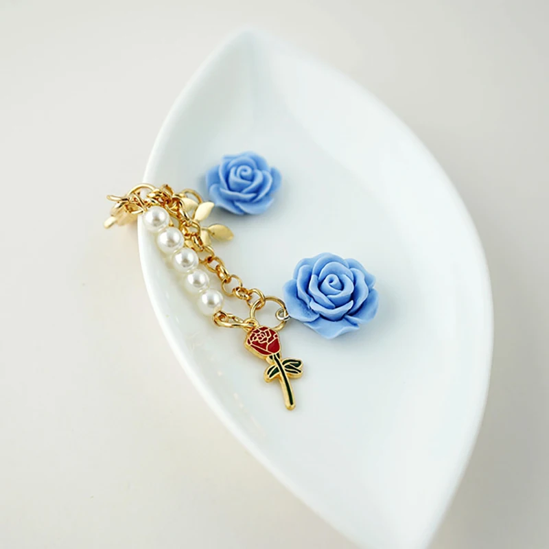 Portachiavi Donna A Forma Di Camelia | Set 3 Mini Fiori Blu Rosa Bianco SWJEWEL
