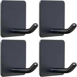 Durable Stainless Steel Adhesive Towel Hook for Bathroom and Kitchen Storage, Silver Finish (Black 4 Pack)