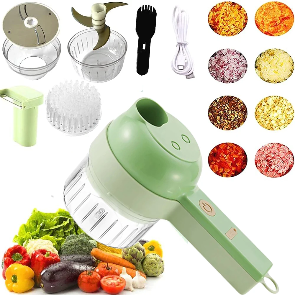 Handheld 4IN1 Electric Vegetable Slicer Multifunctional Wireless Food Processor Garlic Chili  Vegetable Cutter Carrot Chopper handheld vegetable spiralizer slicer cutter grater cucumber carrot fruit noodle spaghetti maker