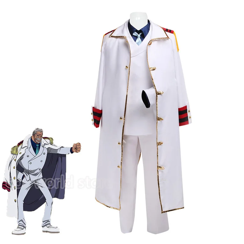 

Anime One Piece Monkey D Garp Cosplay Costume White Cloak Marine Uniform Suit For Men Women Halloween Carnival Role play Costume