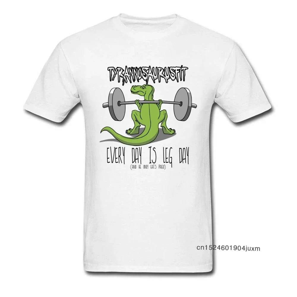 

A3528 Tyrannosaurus Fit T-shirt Men Funny Cartoon Tshirt T-rex Workout Tops Cotton White Tees Custom Clothing Dinosaur Print