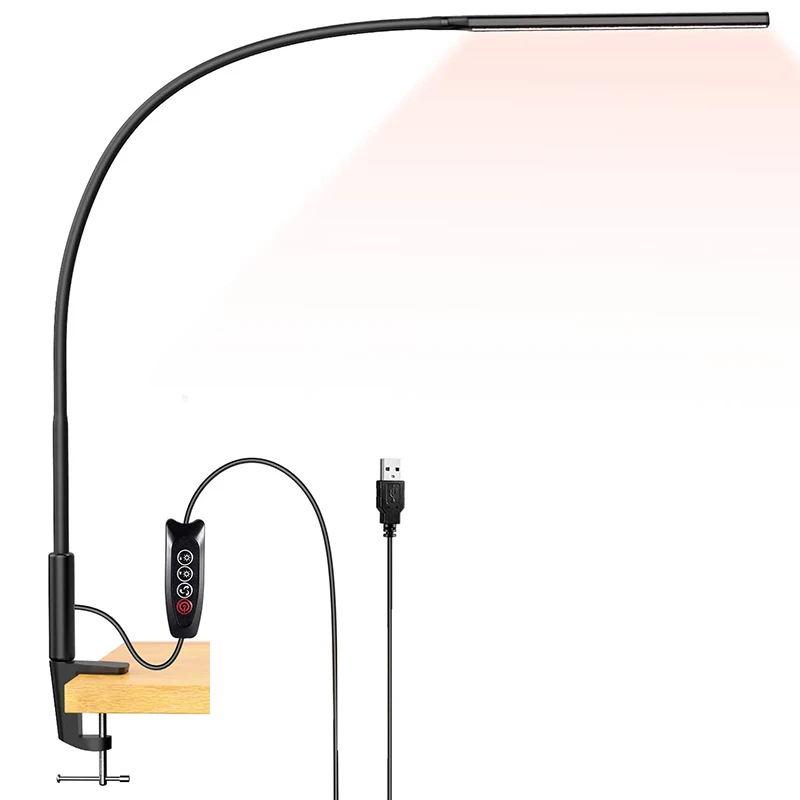 

LED Desk Lamp, Swing Arm Table Lamp with Clamp, Flexible Gooseneck Task Lamp, Eye-Caring Architect Desk Light Black