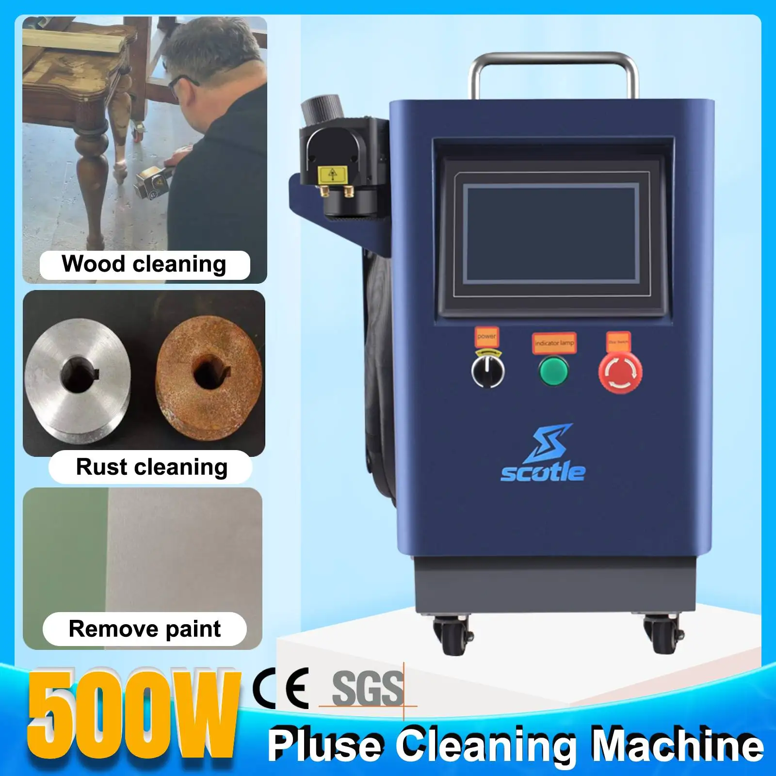 500W JPT Pulsed Laser Cleaning Machine For Remove Rust Oil Paint Metal Wood Air Cool 300W Wood Cleaning Machine Flat Top Beam