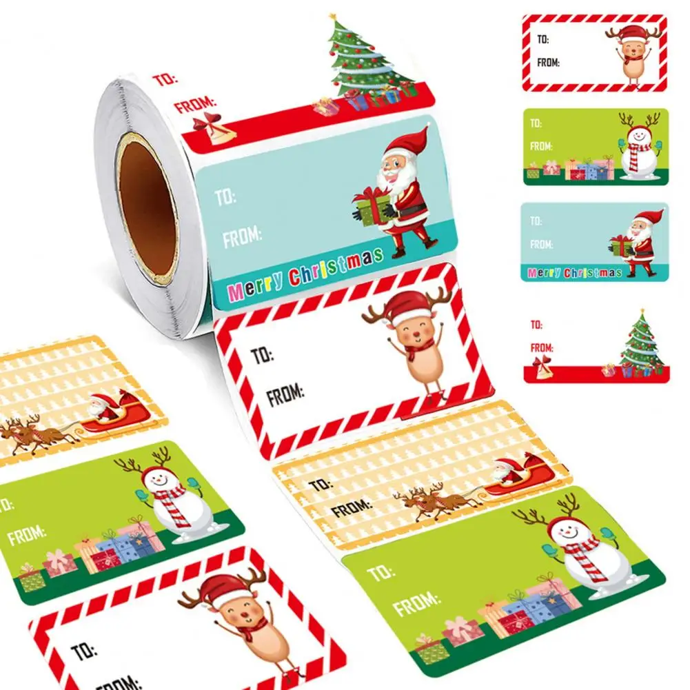 500Pcs/Roll Christmas Label Stickers Self-adhesive Charming Christmas Present Labels Festive Gift Tags Sticker Holiday decor 500pcs roll christmas label stickers self adhesive charming christmas present labels festive gift tags sticker holiday decor