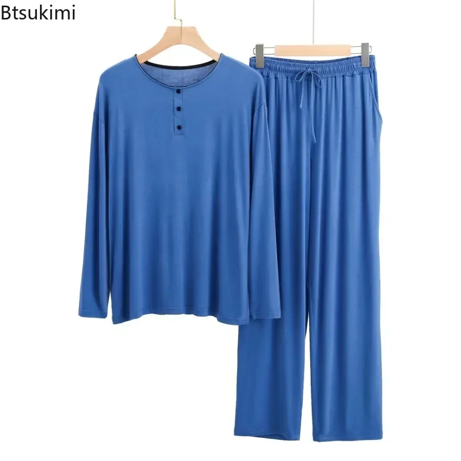Modal Pajama Sets Men's Long Sleeve Henley Shirt Tops and Pants Home Two Pieces Soft Cozy Sleepwear Outfits Loungewear Male pajamas set man pajamas set