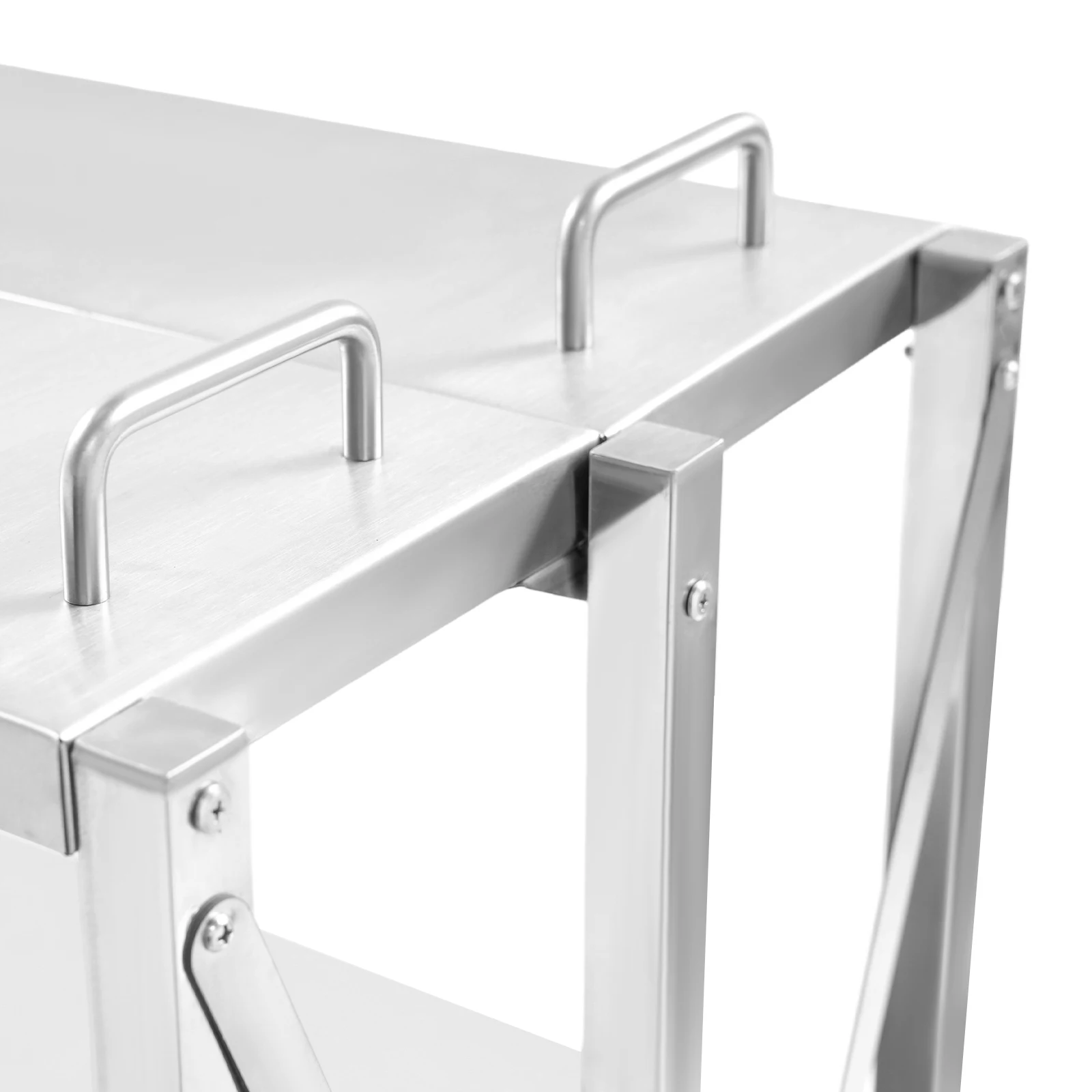 3-stufiger, faltbarer Küchenwagen aus Edelstahl mit Rädern und Bremsen, robuster Aufbewahrungswagen für Zuhause, Restaurant, Café – Detail 9