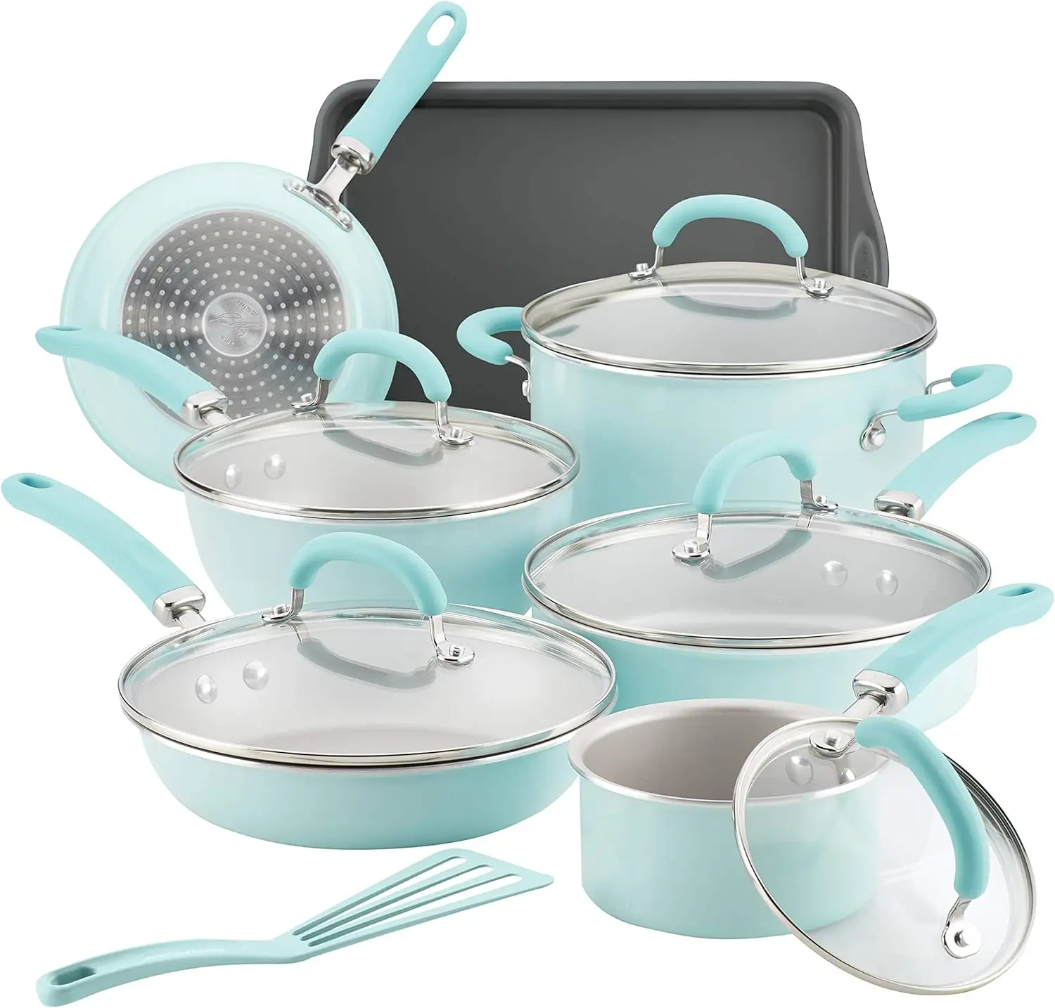 

Create Delicious Nonstick Cookware Pots and Pans Set, 13 Piece, Light Blue Shimmer