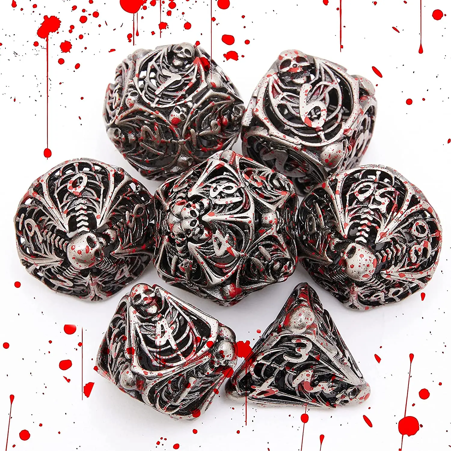 Hollow metal skull dice 7-piece set Cthulhu polygonal dice RPG board game Pathfinder metal role-playing board game D20D12D6