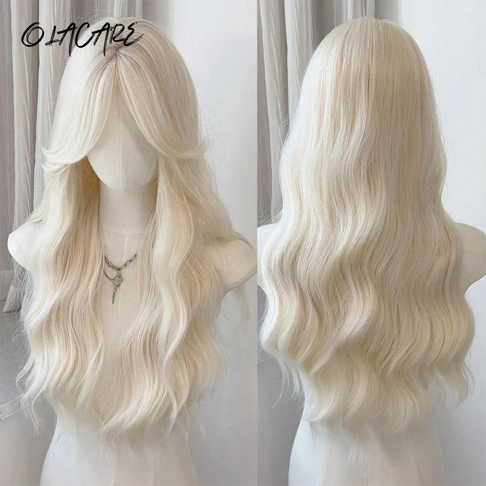 Brown Blonde Synthetic Wig for Women with Long Water Wave Hair
