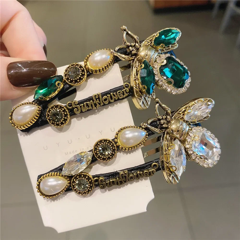Bee Sunflower Hairpin Green Crystal Hairpin Women Handmade Hair Clips Jewelry Accessories hair accessory hair clip jewelry accessories