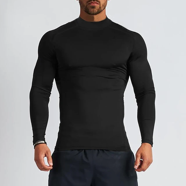 Camiseta de musculação manga longa masculina, gola alta, camisa de  compressão, camiseta apertada fitness, secagem rápida, roupas de ginástica,  camiseta muscular, outono - AliExpress