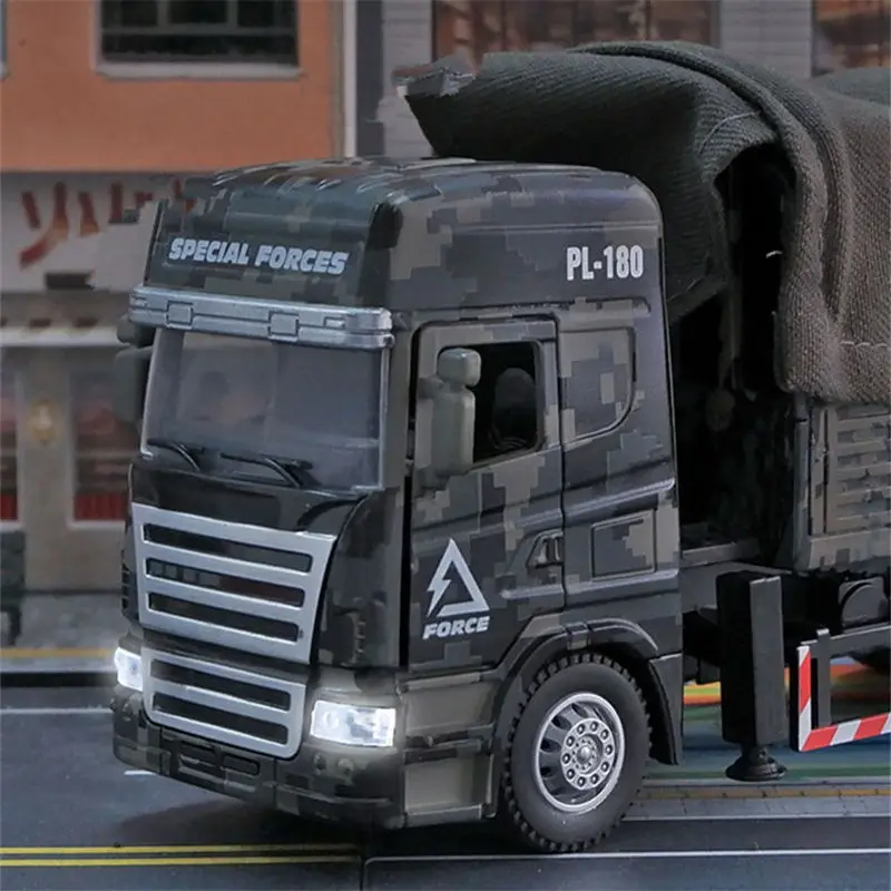 Alloy Tactical Truck Armored Car Model Diecast Military Personnel Carrier Transport Vehicle Model Sound and Light Toys Gift 5