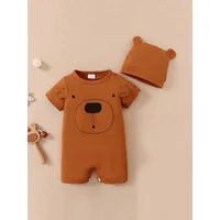 Baby Boy 0-18 Months Romper Newborn Baby Clothing Cute Bear Short Sleeves Bodysuit with Hat 2PCS Summer Infant Baby Boy Jumpsuit 2