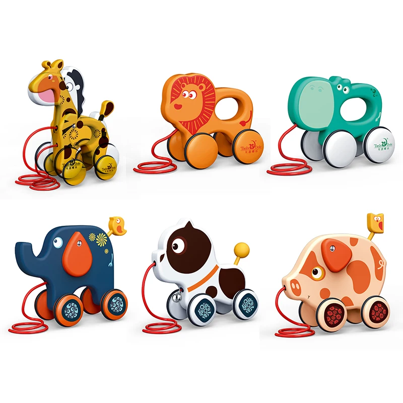 Colors Dragging Baby Toddler Funny Toys Newborn Cute Early Teaching Walker Pull Animals Model Toys For Children Christmas Gift