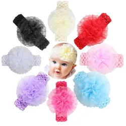 Mesh Lace Flower Baby Headband Elastic Hair Accessories for Baby Girls Little Girl Party Birthday Dress Wear Accessories 0-3Y